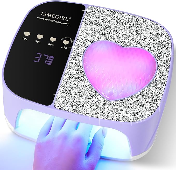 LimeGirl UV LED Nail Lamp Kit for Gel Polish Professional Fast Curing Purple Dryer Light Set with 4 Timer Settings Cordless Rechargeable Nail Art Cure Machine for Manicure Pedicure at Home and Salon