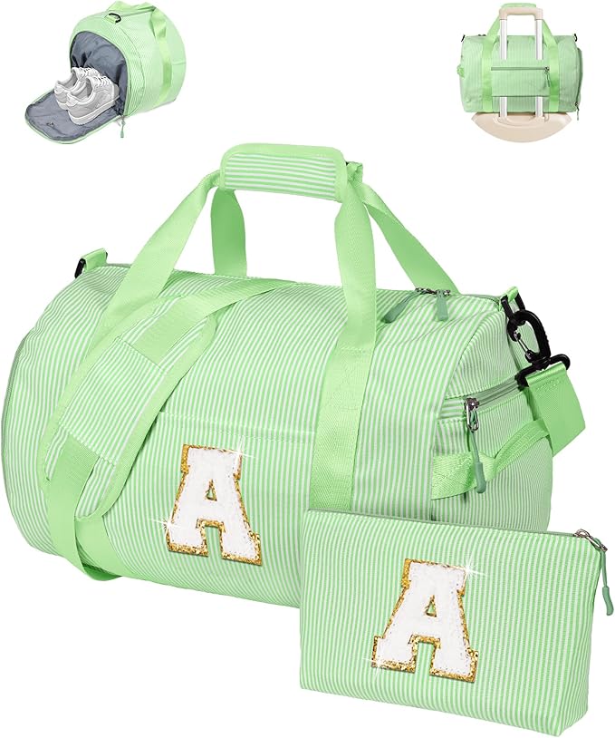 10 Year Old Girl Birthday Gifts, Girls Travel Duffle Bag, Kids Initial Overnight Bags with Shoe Compartment, Personalized Weekend Bag with Makeup Pouch, Gift for Teenager (Letter A)