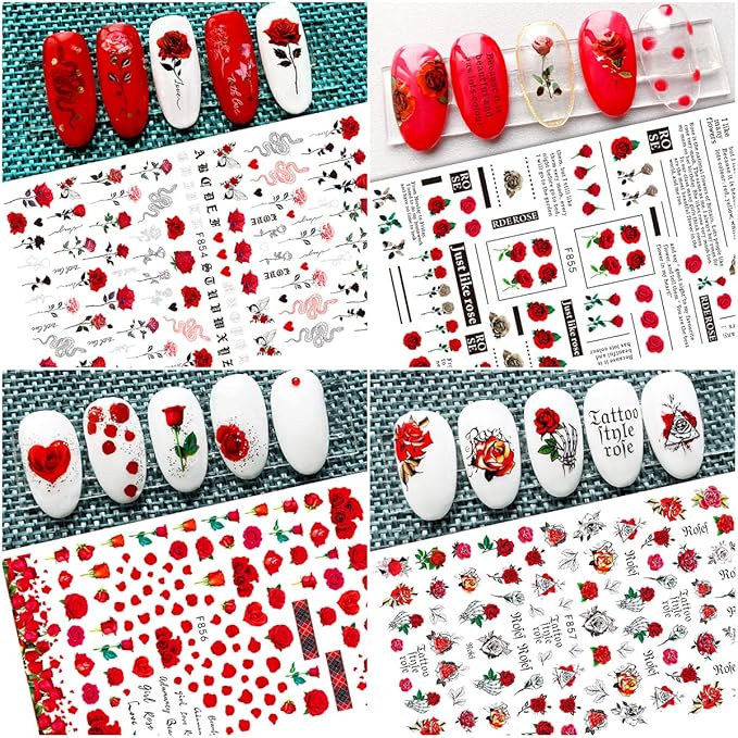 8 Sheets Flower Nail Art Stickers 3D Rose Nail Decals Self Adhesive Spring Summer Nail Charms Acrylic Nail Art Supplies Rose Floral Butterfly Nail Stickers for Women Girls DIY Nail Decorations