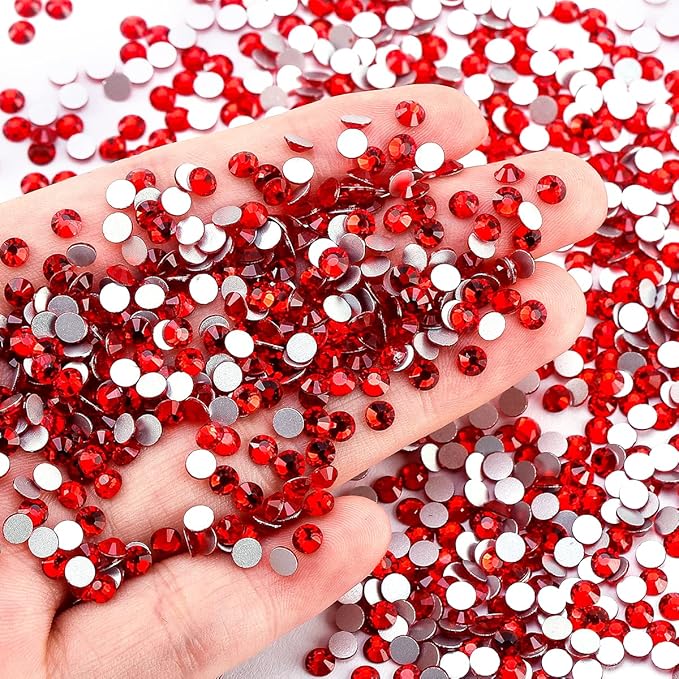 Novani Red Rhinestones 1440pcs SS20 Glass Rhinestone Crystal Flatback Gemstones for Crafts Nails Makeup Bags and Shoes Decoration（SS20, Light Siam）