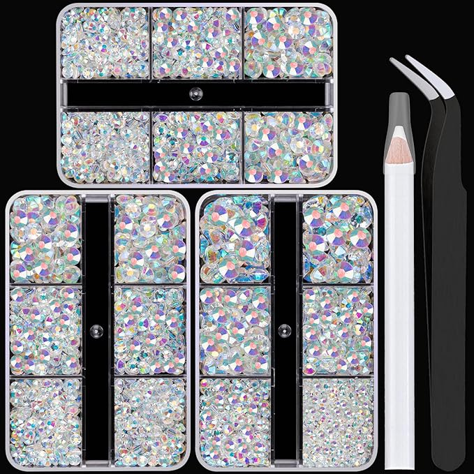 Resin Rhinestones Crafting, 2/3/4/5/6mm Flatback Jelly Rhinestones, 3 Box Transparent AB Non Hotfix Crystal Gems for Bedazzling Crafts Mugs Tumblers Clothes Makeup Nail