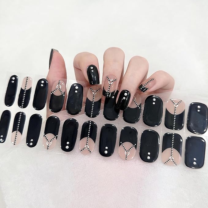 Semi Cured Gel Nail Strips Glitter Manicure Stickers Salon Quality Long-Lasting Wraps Work with Any Nail Light