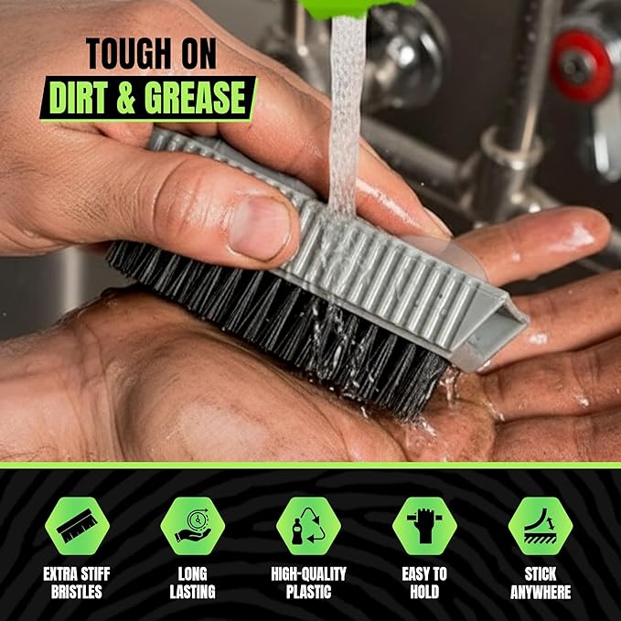Grip Clean Nail Brush for Cleaning Fingernails – Heavy Duty Nail Brush with Extra Stiff Bristles - Fingernail Brush & Nail Scrubber Brush with Suction Cup Backing for Men & Women - 1 Pack