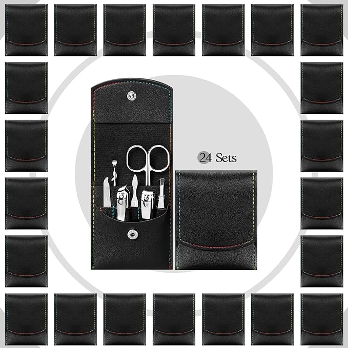 Lasnten 24 Set Christmas Manicure Set Bulk Nail Clippers Grooming Nail Kit Stainless Steel Professional Pedicure Kit Pedicure Tools with Travel Case Gifts for Xmas Men Women(7 in 1,Black)