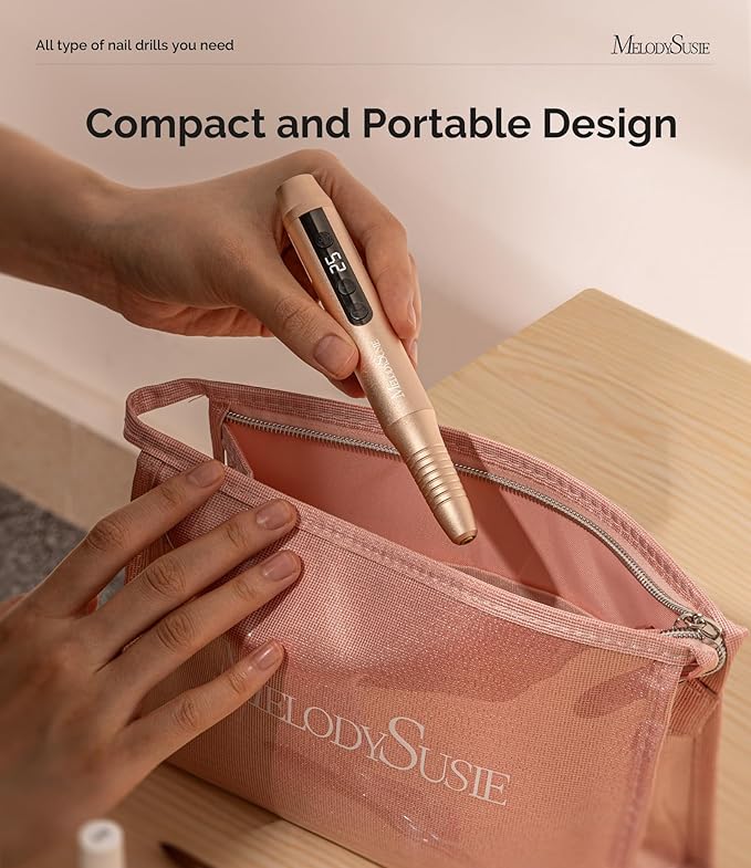MelodySusie Cordless Nail Drill, PC180G 25,000RPM Rechargeable Electric Nail File with Nail Drill Bits,Sanding Bands
