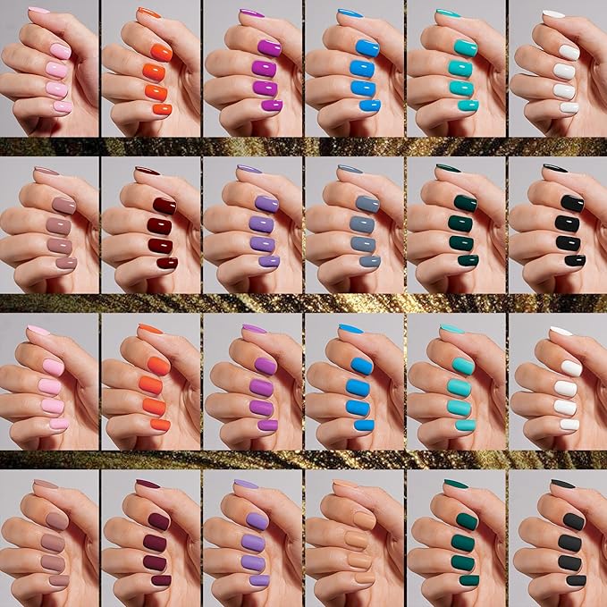 Beetles Press on Nails Kit 576Pcs 24 Colors, Press on Nails Short Square Glossy Matte With Nail Glue & Nail Tabs Stickers, Natural Fit Lightweight Squaval Fake Nails Kit Art For Women Girls