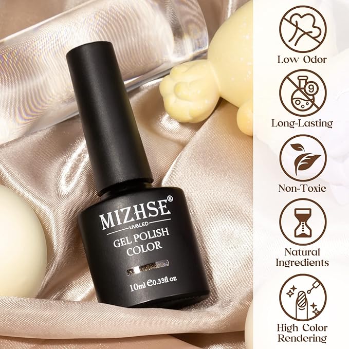 MIZHSE Reflective Gel Nail Polish, Glitter Gold Gel Polish, Sparkly Shiny Nail Effect Soak Off Nail Art Varnish for Beginners DIY at Home