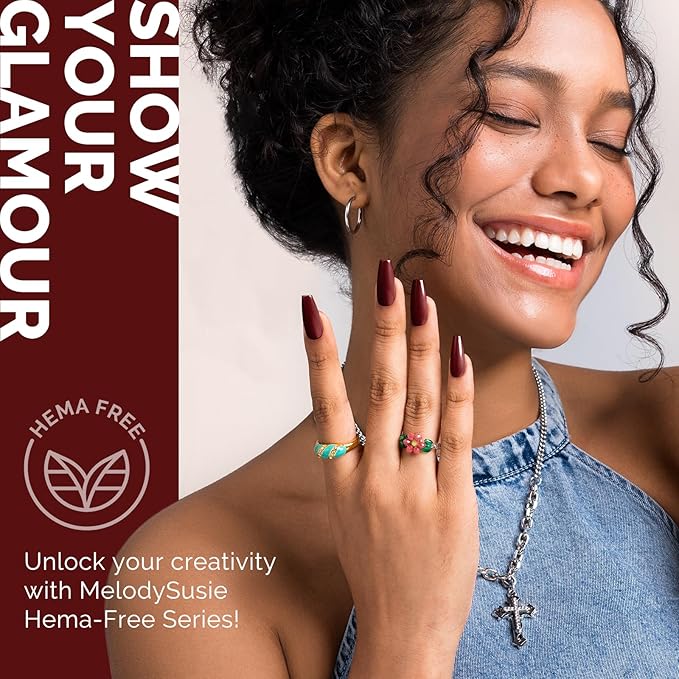 MelodySusie Hema Free Gel Nail Polish, 0.5 Fl Oz Thick Garnet Red Gel Polish, Non-Toxic, Long Lasting, Soak Off UV Nail Polish, Manicure Nail Design Salon DIY Nail Art at Home B3801