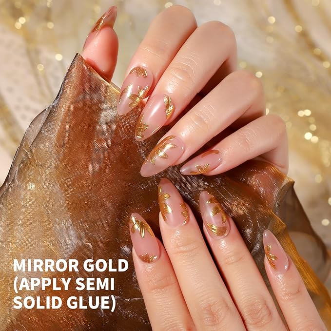 Teenitor Chrome Nail Powder With 3D Gel, Gold and White Pearl Finish - Nail Art Tools and Supplies