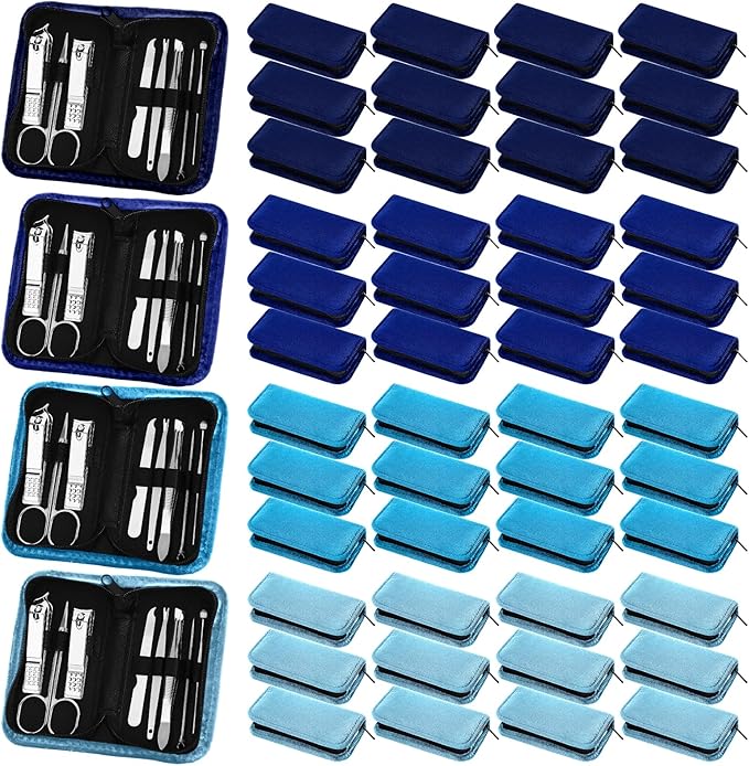 Coume 48 Set Christmas Men Gift Bulk Nail Care Kit Stainless Steel 8 in 1 Manicure and Pedicure Set with Travel Case Baby Shower Prizes for Employee Appreciation Teacher Staff Coworkers(Blue Series)