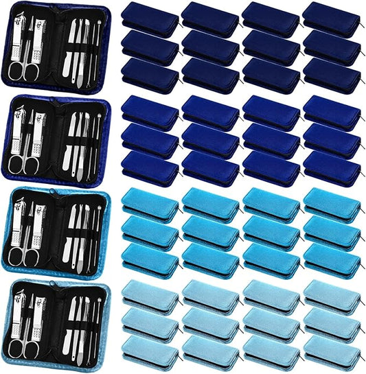 Coume 48 Set Christmas Men Gift Bulk Nail Care Kit Stainless Steel 8 in 1 Manicure and Pedicure Set with Travel Case Baby Shower Prizes for Employee Appreciation Teacher Staff Coworkers(Blue Series)