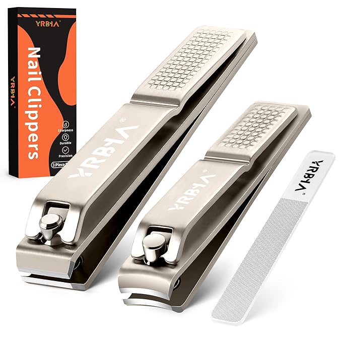 Nail Clippers with Glass Nail File, YRBIA Ultra Sharp Nail Clipper Set, Professional Stainless Steel Fingernail & Toenail Clippers Nail Cutter Set for Men & Women