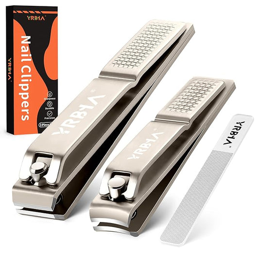 Nail Clippers with Glass Nail File, YRBIA Ultra Sharp Nail Clipper Set, Professional Stainless Steel Fingernail & Toenail Clippers Nail Cutter Set for Men & Women