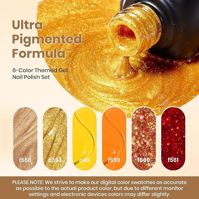 beetles Christmas Gel Polish Set - Daring Glow Collection, Gold Cat Eye Gel Colors Red Gold Glitter Shimmer Yellow Orange Christmas Nails Art Soak off Uv LED Manicure Nail Trend Gift for Women
