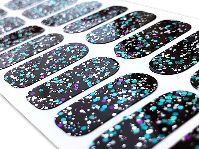 | 20 Exquisite Gel Nail Polish Strips w/Application Accessories - No UV/LED Lamp Required (Black & Sparkles)