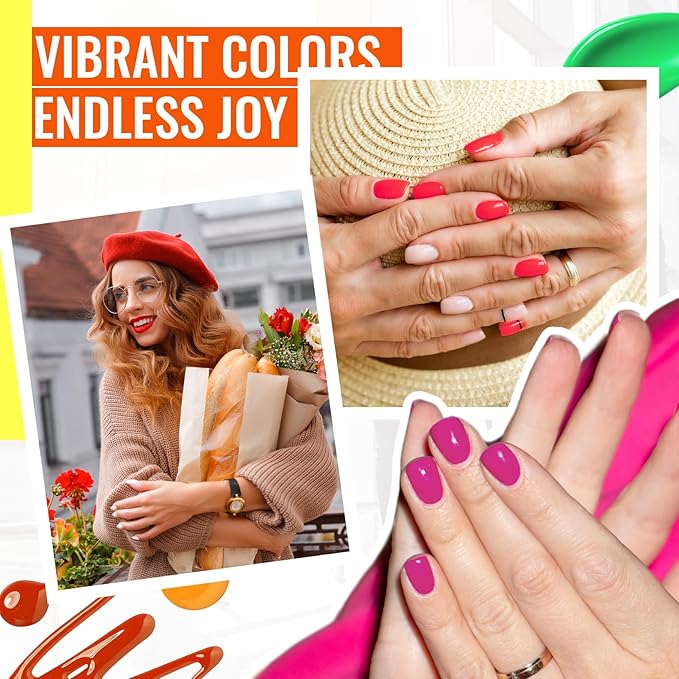 phoenixy 50 Pcs Gel Nail Polish Set, 42 Colors Gel Nail Polish Kit with Base & Glossy Matte Glitter Top Coat Pink Red Purple Blue White Nail Polish Starter Set Gifts for Women Girls
