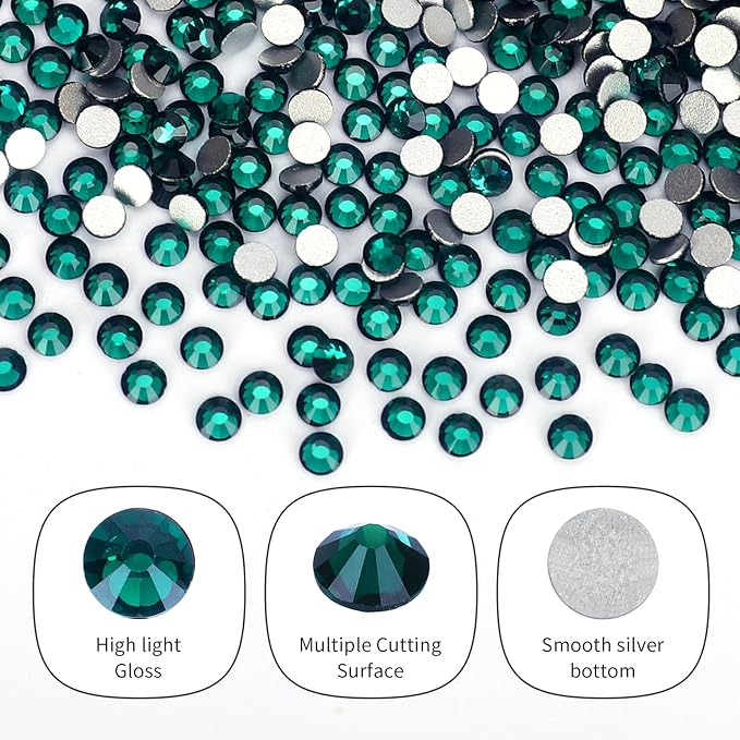 10000PCS Emerald Rhinestones Bulk, Flat Back Crystal Glass Stone Round Gems,SS16, 3.8-4.0mm