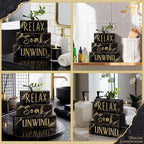 Moucuny 4 Pcs Black and Gold Bathroom Shelf Decor Sign Farmhouse Bathroom Decor - Image 4