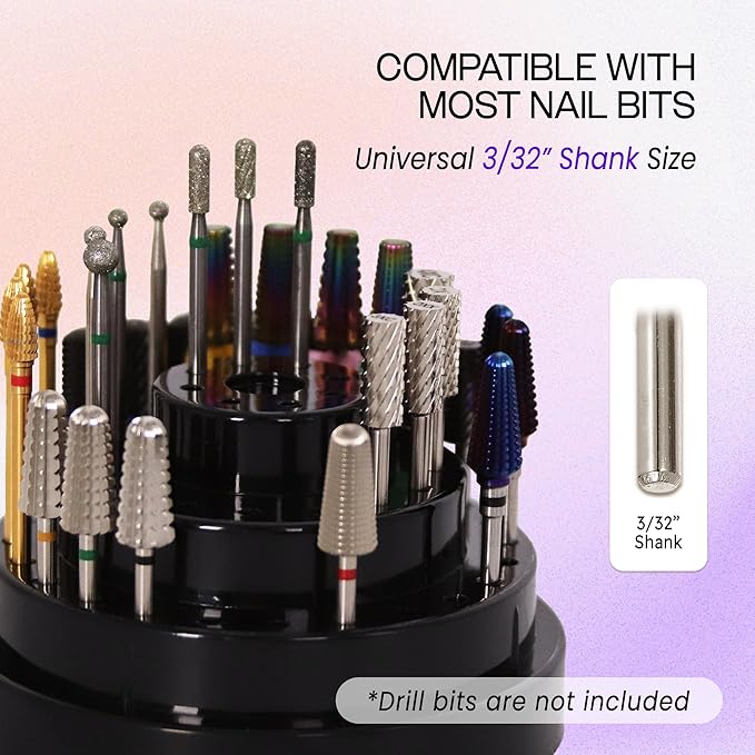 PANA Round Cake Tier Nail Drill Bit Holder Display Organizer Case - Dustproof Carbide Bit Storage Container Box For Manicure Tools Nail Salon - 48 Holes Yellow (Drill Bits Not Included)