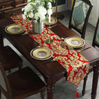 Luxury Table Runner Red 84" Vintage Embroidered Jacquard Chenille Cloths | - Image 3