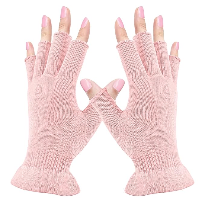 MIG4U Fingerless Moisturizing Gloves, Half Finger Touchscreen Beauty Glove for Eczema, SPA, Dry Hands, Skin Treatment, Summer Sun UV Protection, Pink, 1 Pairs L/XL