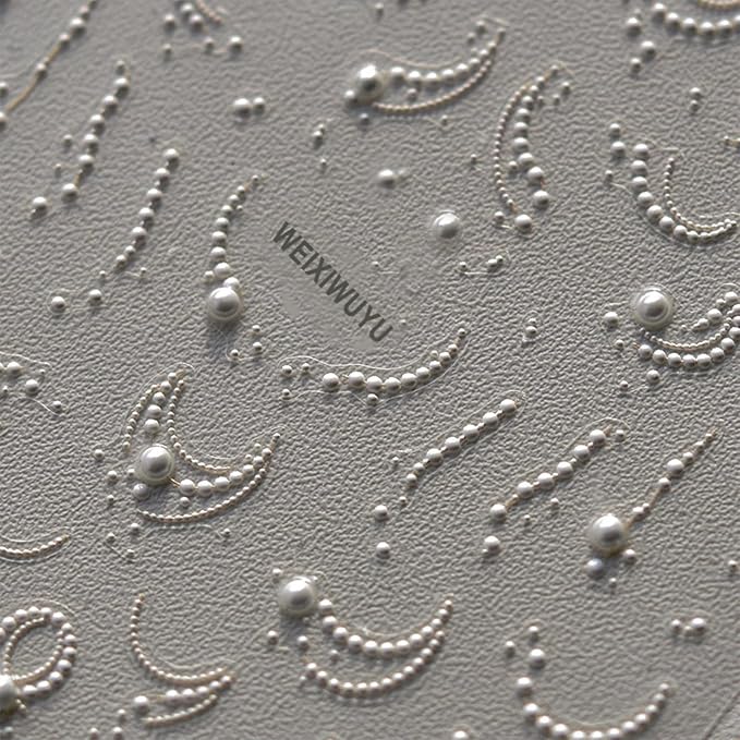 White French Tips Pearls Nail Art Stickers 5D Embossed Romantic Nail Stickers Line Nail Decals Design Nail Accessories for Women Valentine's Day Nail Art Decoration