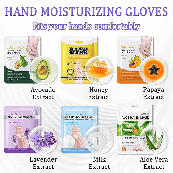 Hand Mask Moisturizing Gloves 6 Pack,Hydrating Hand Mask for Women,Soft Gloves for Dry Cracked Skin K