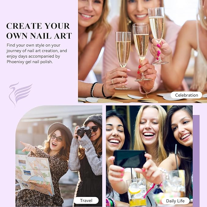 Phoenixy Gel Nail Polish 25+5 PCS Gel Nail Polish Kit with Black White Pink Blue Purple Suitable for All Seasons for Women