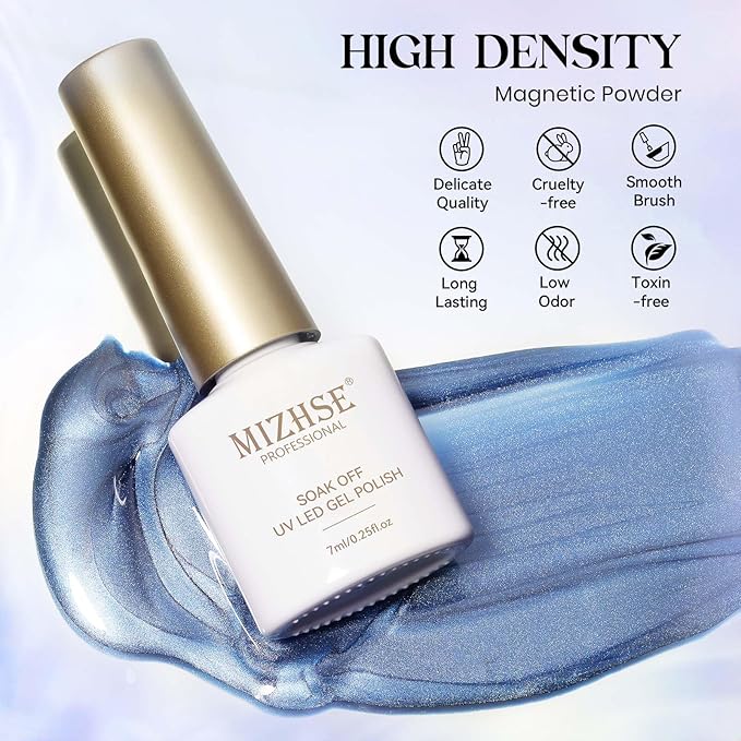 MIZHSE Cat Eye Gel Nail Polish, 6 Colors Moonlight Ceramic Magnetic Gel Nail Polish with Magnet Stick, Trendy French Cateye Polish Kit Soak off Nail Art DIY Salon Gift for Women
