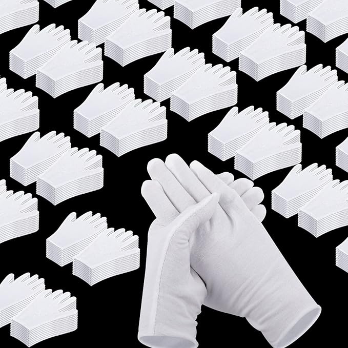 Jecery White Cotton Gloves Bulk Pack Moisturizing Overnight Dry Hand Eczema Thin Inspection Liner for Jewelry Coin Collection