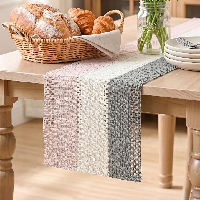 Artoid Mode Grey Beige Pink Farmhouse Rustic Table Runner 12x120 Inch | Holiday by ArtoidMode