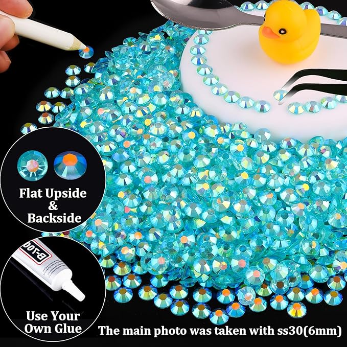 6000pcs 4mm Resin Rhinestones Bulk, Transparent Lake Blue AB Flatback Round Jelly Rhinestones Non Hotfix Crystal Gems Large Quantity Wholesale for DIY Crafts Clothes Bottles Face Makeup Manicure