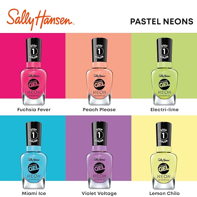 Sally Hansen Miracle Gel Neons Salon Quality Nail Polish | Gel-Like Formula, Two-Step System, No UV Light Needed, Long Lasting | Opaque | 55 Lemon-chillo | Neon Lemon Yellow Nail Color