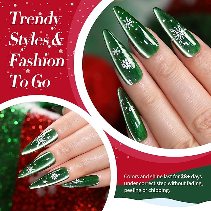 Born Pretty Christmas Cat Magnetic Eye Gel Nail Polish Fall Winter Jelly Red Green Black Blue Crystal Glass Magnetic Shimmer Glitter Nail Polish Salon Gel Manicure and Nail Art DIY at Home 7ML 6PCS