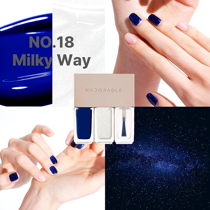 Breathable Halal Vegan Nail Polish – Water-Based 3pc Set (Blue & Sparkle + Clear Top Coat) | Non-Toxic, Eco-Friendly, 0.51 fl oz