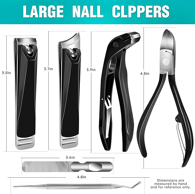Nail Clippers Kit for Seniors – 6 in 1 Toenail & Fingernail Clippers Set for Thick Nails – Heavy Duty Wide Jaw Nail Cutter for Men & Women – Nail Grooming for Parents & Loved Ones