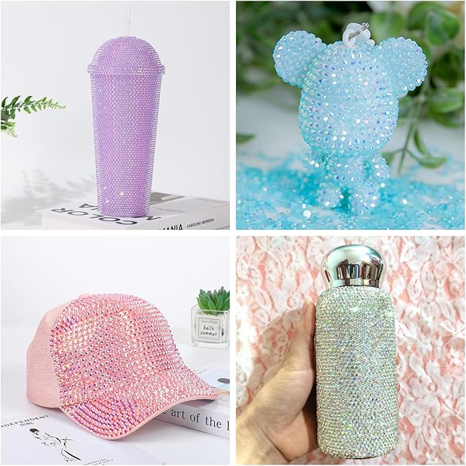 ASTARON Purple Resin Rhinestones for Crafting, 2mm-6mm Mixed Flatback Resin Gemstones for Crafts Gems Bulk Jelly AB Bedazzling Diamonds with Glue for Nails, Tumblers, Mugs Decoration