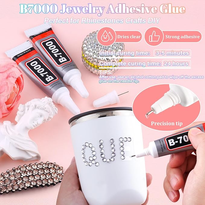 30000Pcs Resin Silver Clear Rhinestones for Bedazzling Crafting with b7000 Jewelry Glue, Bulk Flatback Gems Bedazzler Kit for Crafts Clothes Shoes Fabric Nail Diamond Art, Assorted Size 2/3/4/5/6mm