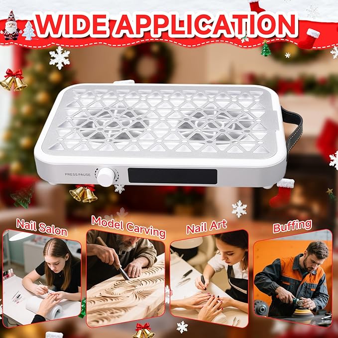 Professional Nail Dust Collector, Dust Collector Nail Tech 1600PA Wired Portable with 10 Speeds, Disposable Filter Papers (30 Pcs), Low Noise for Home Salon - Lightweight & Powerful