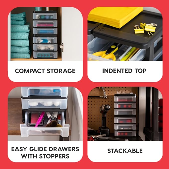 IRIS USA 2-Pack, 3-Drawer Medium Plastic Stacking Desktop Organizer, stationery - Image 4