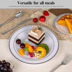 100Pcs Silver Rim Plastic Dinner Plates, 10.25 Inch | Heavy Duty Disposable - Image 2