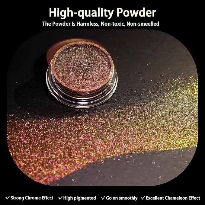 Allstarry Chameleon Chrome Nail Powder, Color-Shift Nail Powder Pigment Glitter Dust Magic Chameleon Mirror Effect Aurora Chrome Effect for Gel Polish Nail Art Decoration-Kumquat Grapes