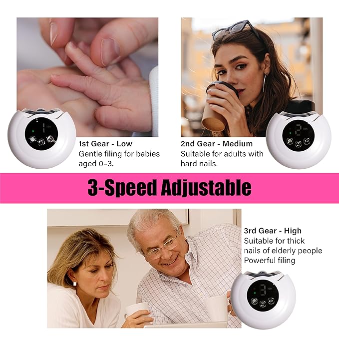 3-in-1 Electric Automatic Nail Clipper with Collector, 3-Speed Trimmer, USB Rechargeable,Suitable for Kids, Seniors, Caregivers,Self-polishing Effect Protect Your Fingers from Injury