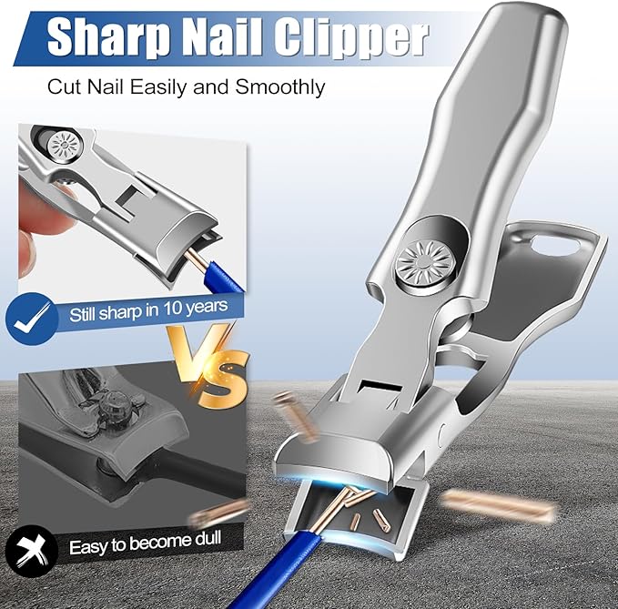 Heavy Duty Nail Clippers for Men with Catcher, Toe Nail Clippers for Thick Nails, Wide Opening, Self Collecting, Ultra-Sharp and Durable EDC Fingernail Toenail Clippers for Men and Women