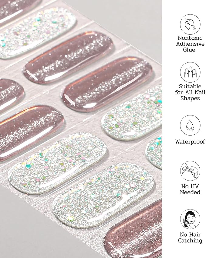 Nail Polish Strips - 22 Pcs Salon Quality Gel Nail Stickers - Long Lasting Wraps (Silver Moon Haze)