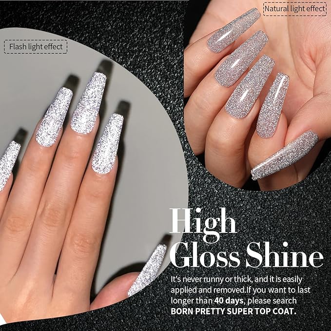 Born Pretty Reflective Glitter Gel Polish Christmas Gold Silver Glitter Sparkly Shiny Disco DJ LED Gel Nail Polish Nail Varnish 6PCS 7ML