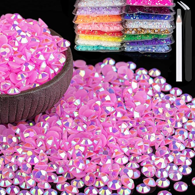 5000pcs 5mm Resin Rhinestones Bulk, Pink AB Flatback Round Jelly Rhinestones Bedazzling Non Hotfix Crystal Gems Large Quantity Wholesale for DIY Crafts Clothes Bottles Tumblers Face Makeup Manicure
