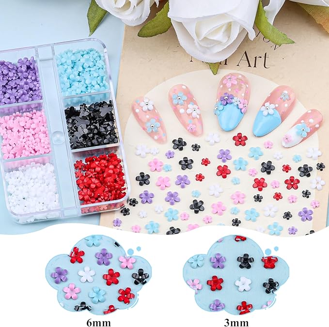 4 Boxes 3D Flower Nail Charms and Gems - Colorful Nail Flower Charms Crystal AB Clear Gemstones Silver/Gold Caviar Beads White/AB Pearls for Women DIY Manicure Crafts (22-S4-Colorful2)