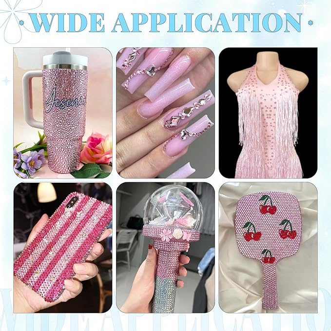 6000Pcs Resin Rhinestones for Bedazzling with 3Pcs B7000 Jewelry Glue, 1 Box Light Pink Flatback Rhinestones for Crafting Crafts DIY, Crystals Gems for Clothing Shoes Tumblers Nail Art Makeup