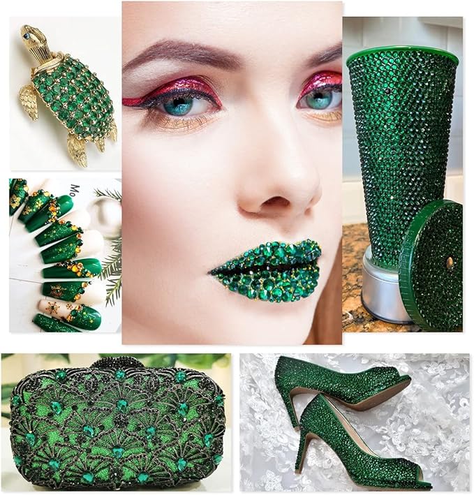 4010pcs Green Nail Art Rhinestones Kit, qiipii Round Glass Emerald Flatback Crystal Stones Nail Charms 6 Sizes (1.6-6.1 mm) Up to SS30 Nail Gems w Pick up Tweezer Pen for Nail Crafts Face Eyes Makeup